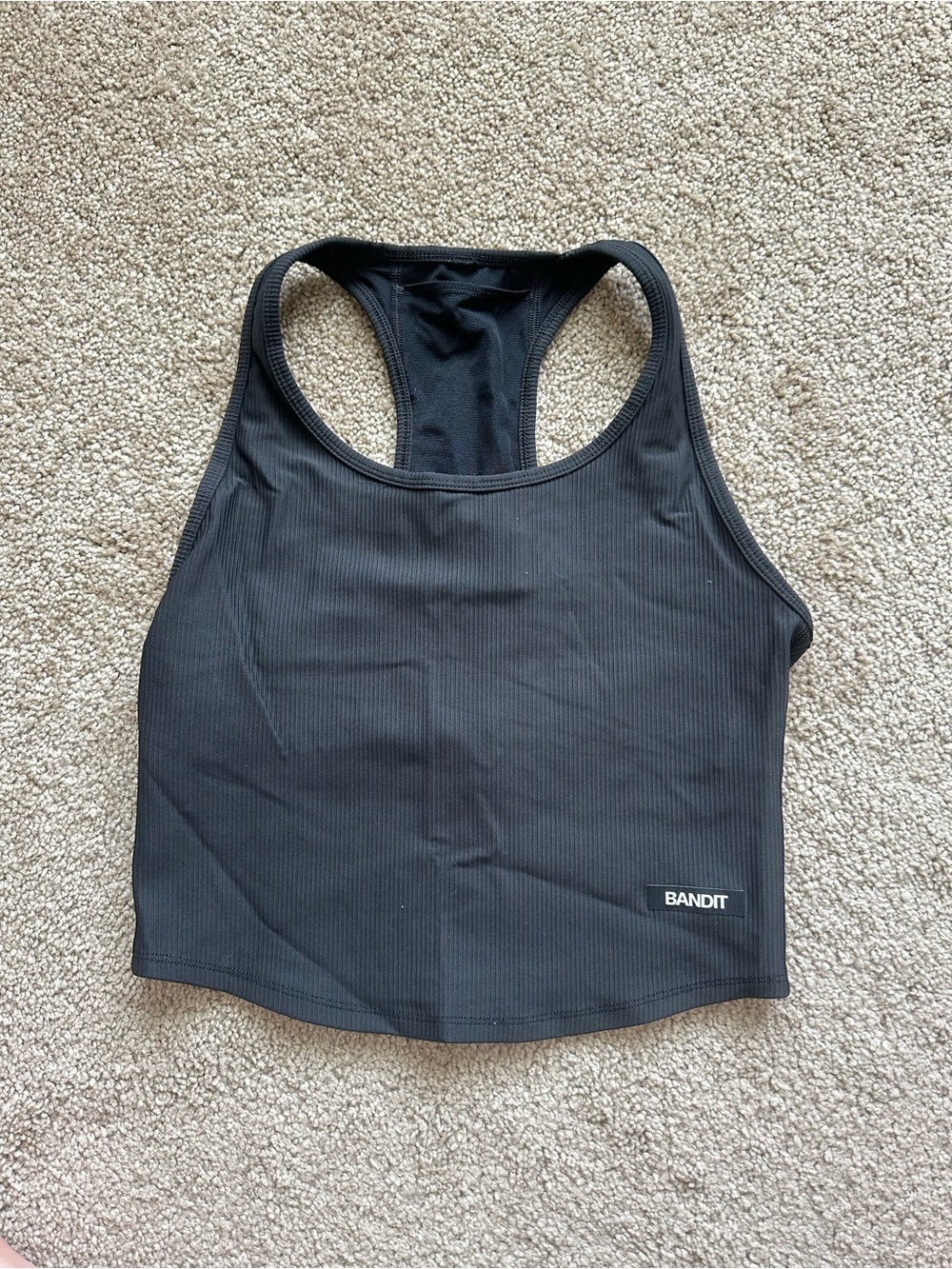 Bandit Running Black Ribbed Racerback Crop Top Scoop Neck
